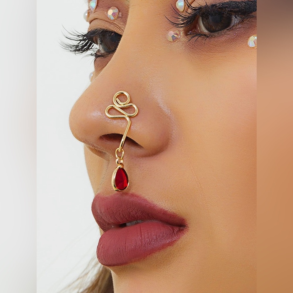 Copper Rhinestone Nose Ring/ Cuff - Picture 2 of 3